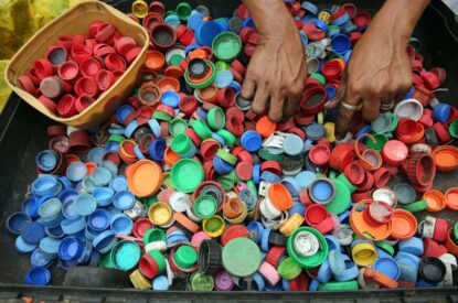 The caps of PET plastic bottles