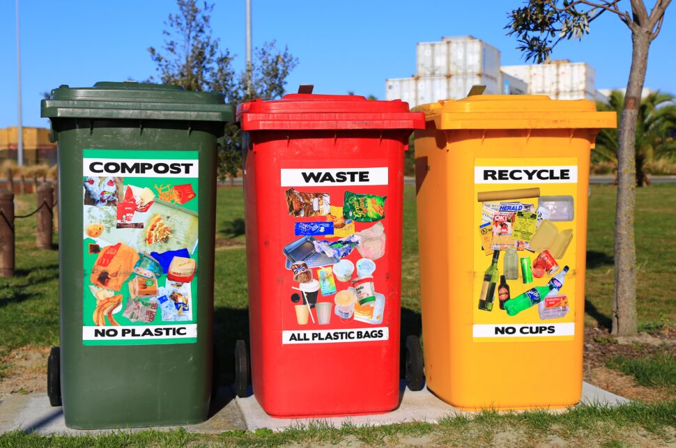 Three garbage bins used for PVC plastic and other types