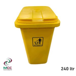 yellow plastic garbage bin