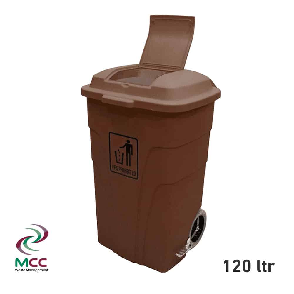 120 LTR Brown Plastic Trash Bin