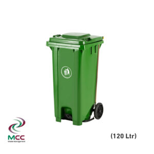 Plastic Waste Bin W 2 Wheels Lid Pedal 120 Ltr Green