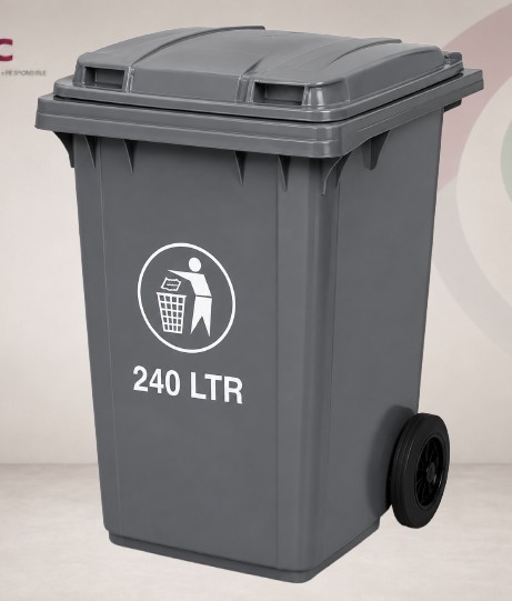 Plastic Garbage Bin W/Lid (240 Ltr, Grey)