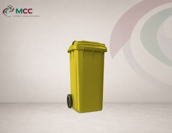 120 LTR Yellow Plastic Trash Bin with Wheels and Lid